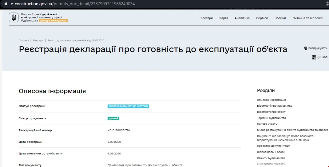 Сертифікат про готовність 1 дом, ЖК The Loft