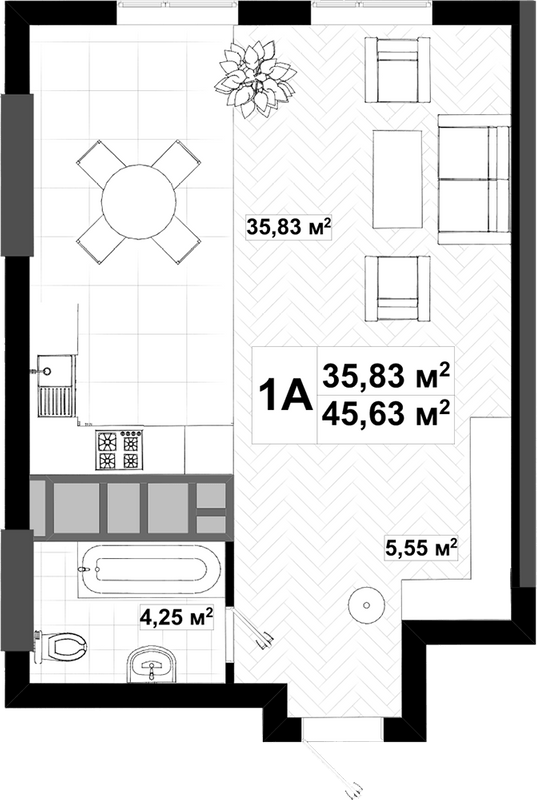 1-кімнатна 45.63 м² в ЖК UNO City House від 40 500 грн/м², Київ