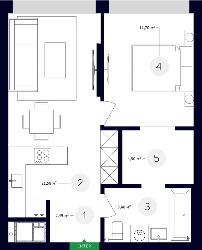 1-кімнатна 45.71 м² в ЖК White Lines від 70 250 грн/м², Київ