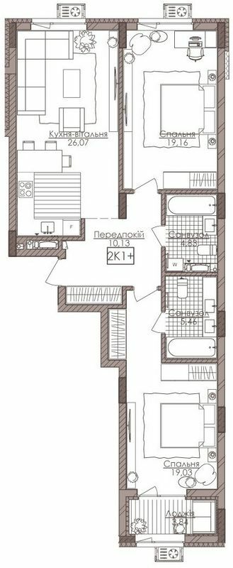 2-комнатная 86.86 м² в ЖК Камертон от 66 850 грн/м², Киев