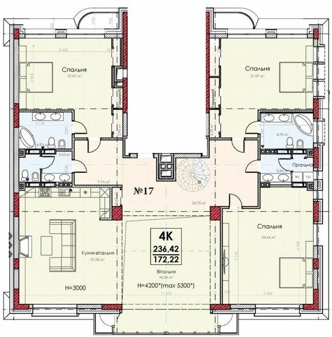 4-кімнатна 236.42 м² в КБ Turgenev від 129 150 грн/м², Київ