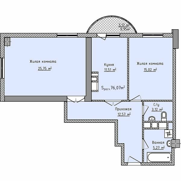 2-кімнатна 76.4 м² в ЖК Aqua Marine від 25 056 грн/м², Одеса