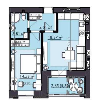 1-кімнатна 44.12 м² в ЖК FAMILY City від 19 800 грн/м², Рівне