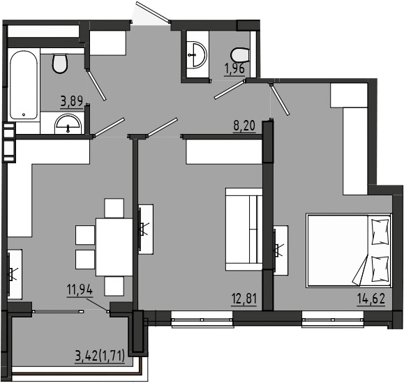 2-кімнатна 55.13 м² в ЖК Сади Рів`єри від 19 100 грн/м², с. Фонтанка