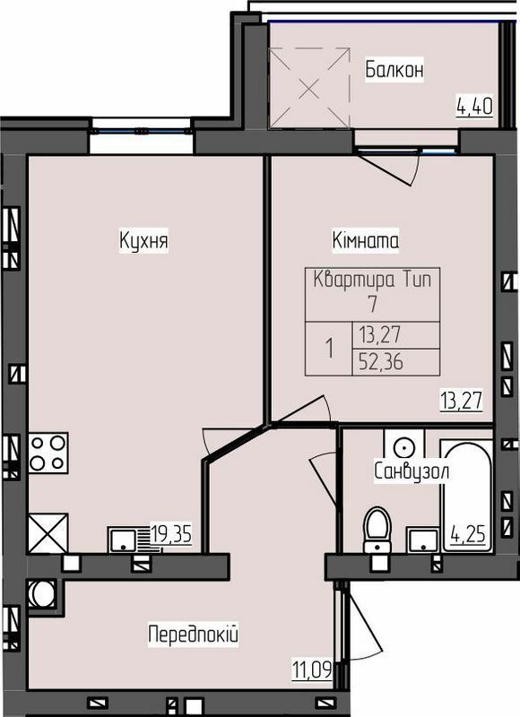 1-кімнатна 52.36 м² в ЖК SkyCity від 19 000 грн/м², м. Бориспіль