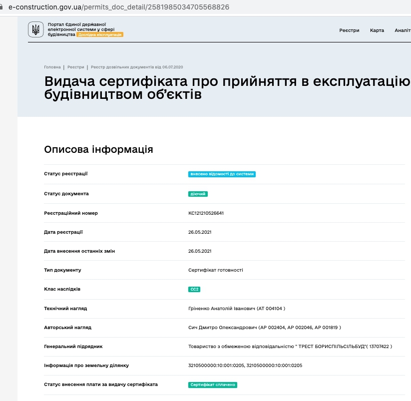Сертифікат про готовність Дом 2, ЖК Банківський 2