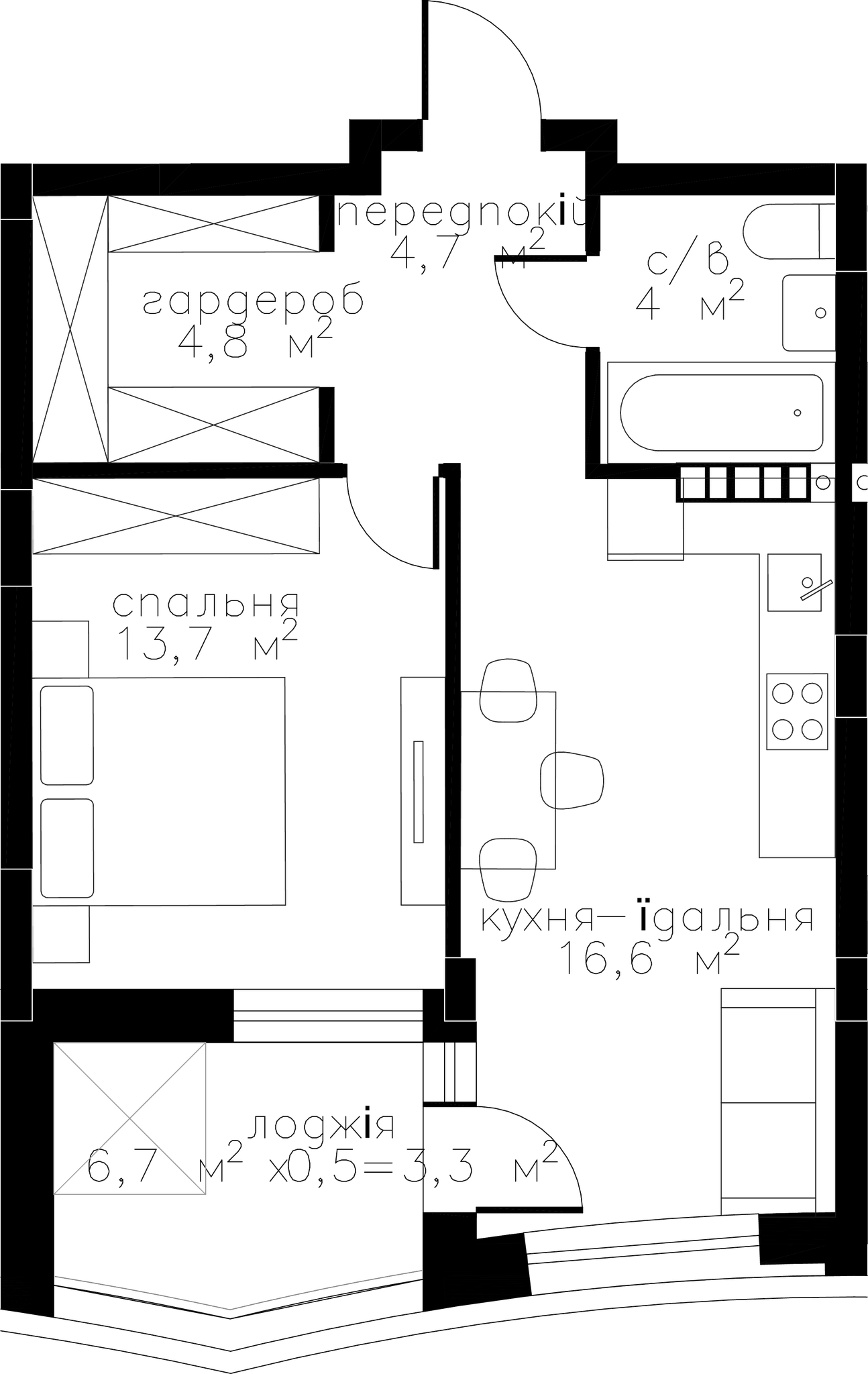 1-комнатная 47.1 м² в ЖК RYBALSKY от 53 300 грн/м², Киев