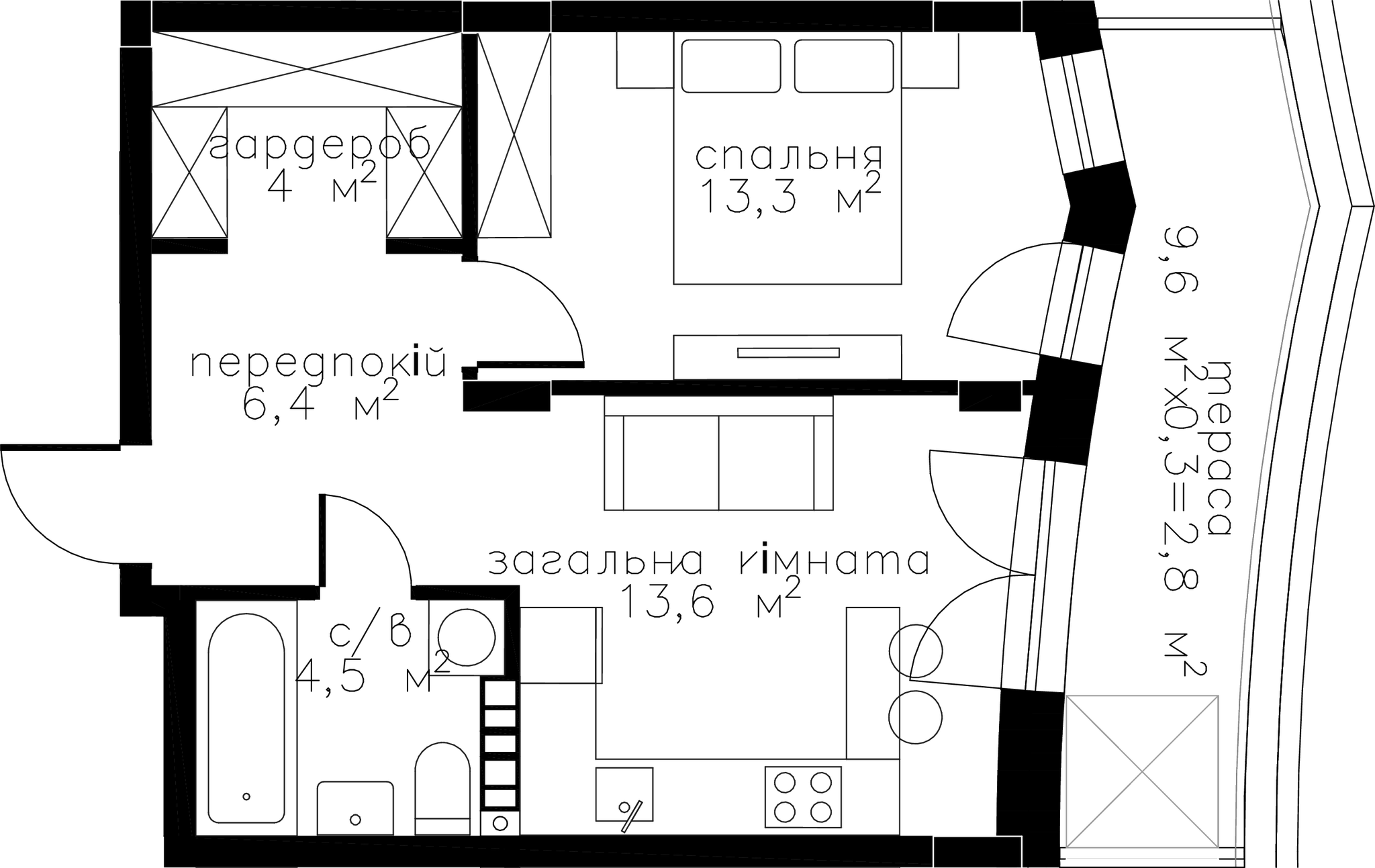 1-комнатная 44.6 м² в ЖК RYBALSKY от 53 300 грн/м², Киев