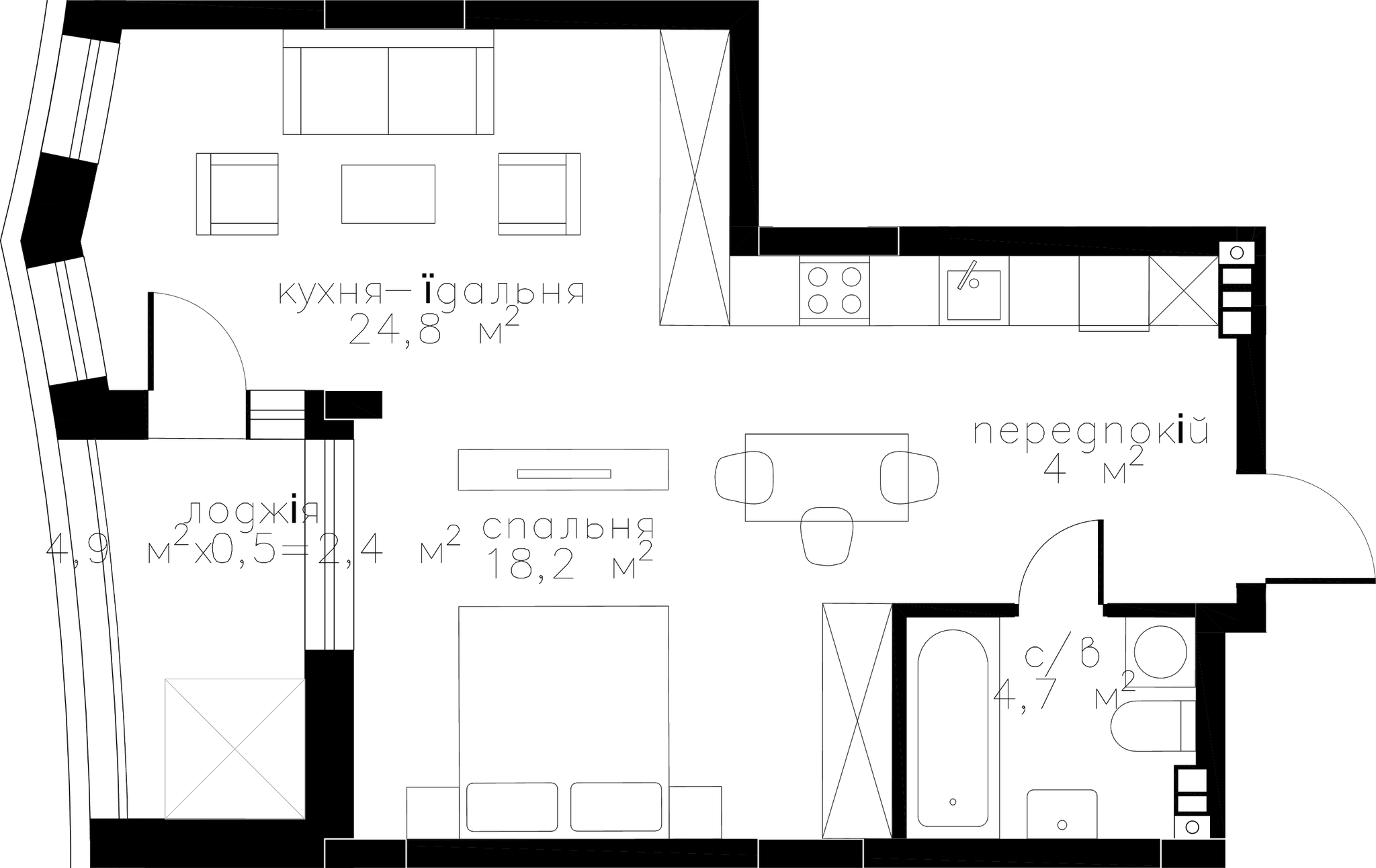 1-комнатная 54.4 м² в ЖК RYBALSKY от 55 723 грн/м², Киев