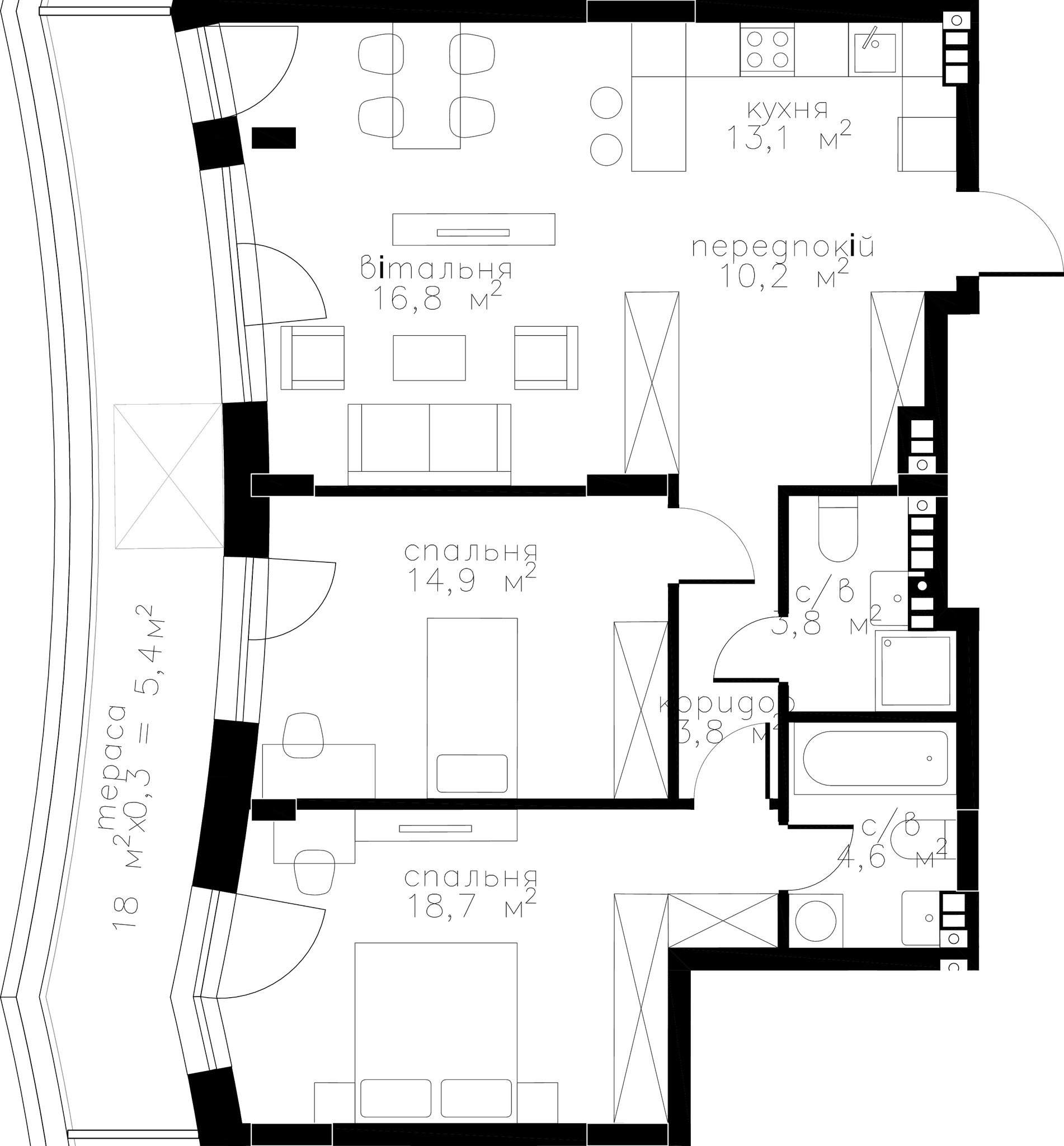2-комнатная 91.3 м² в ЖК RYBALSKY от 51 771 грн/м², Киев