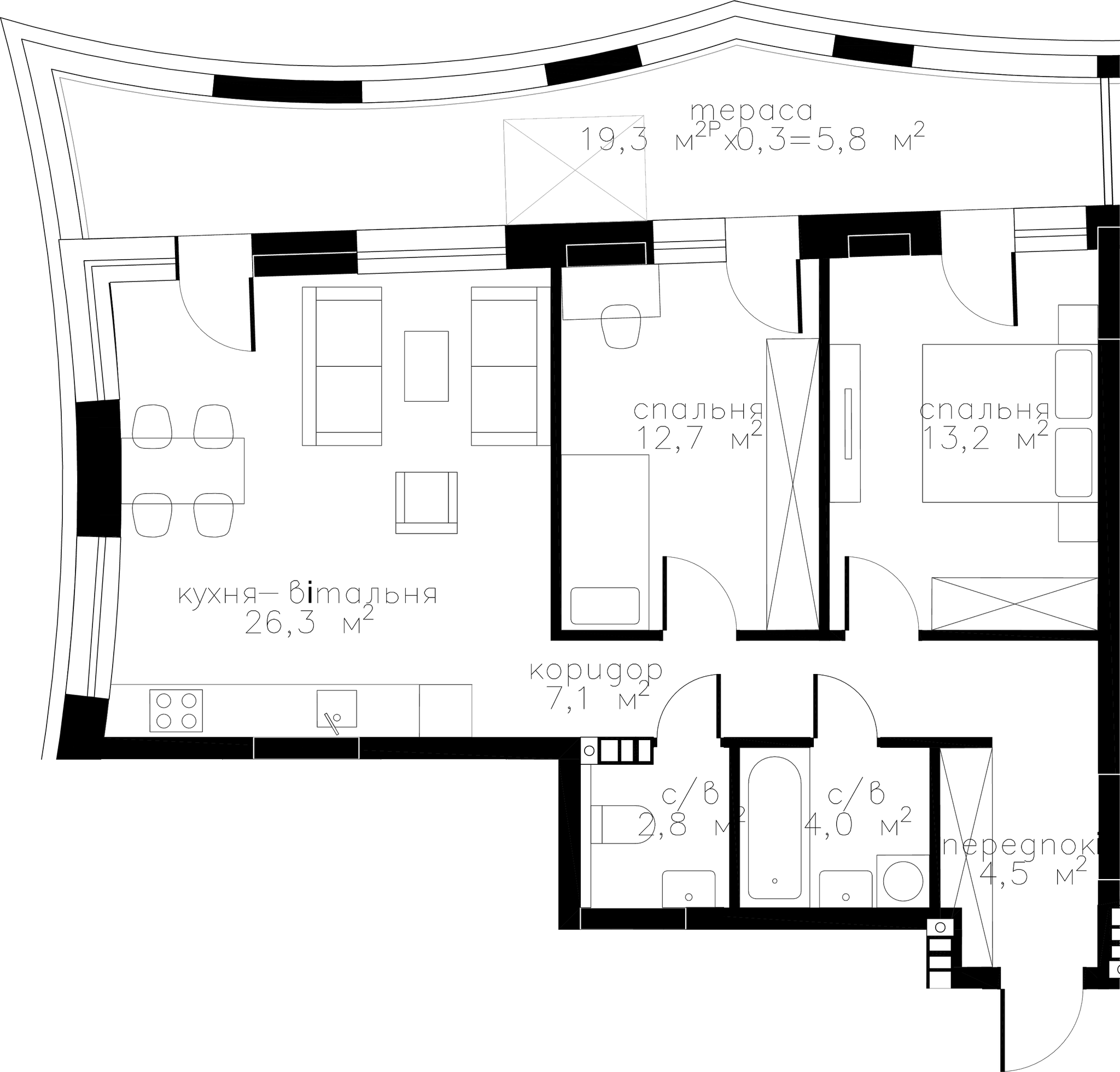 2-комнатная 76.4 м² в ЖК RYBALSKY от 51 771 грн/м², Киев