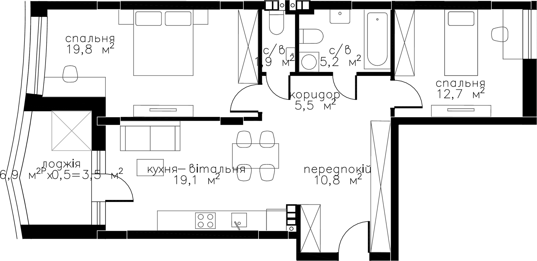 2-комнатная 78.5 м² в ЖК RYBALSKY от 51 771 грн/м², Киев