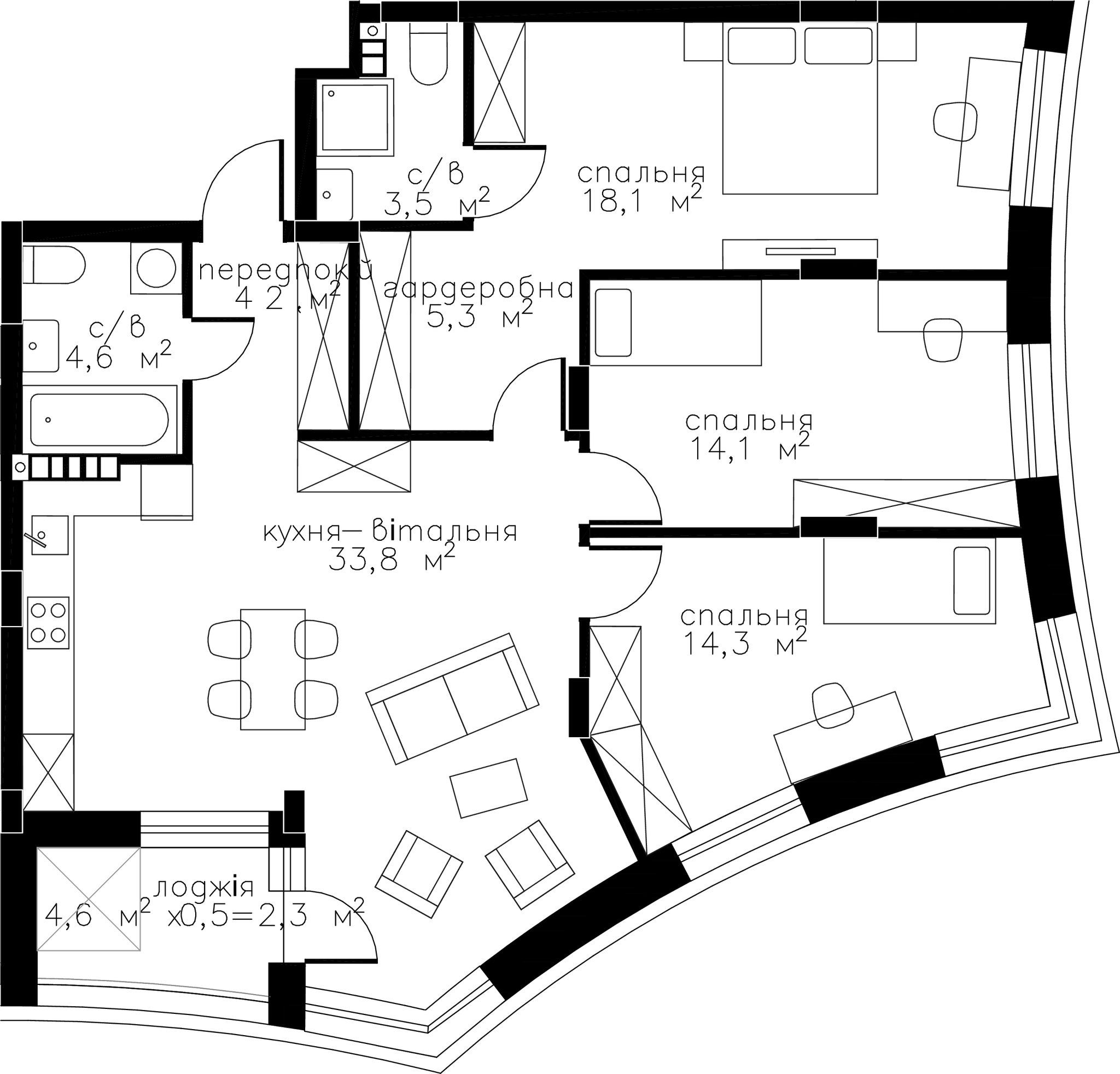 3-комнатная 100.2 м² в ЖК RYBALSKY от 61 335 грн/м², Киев