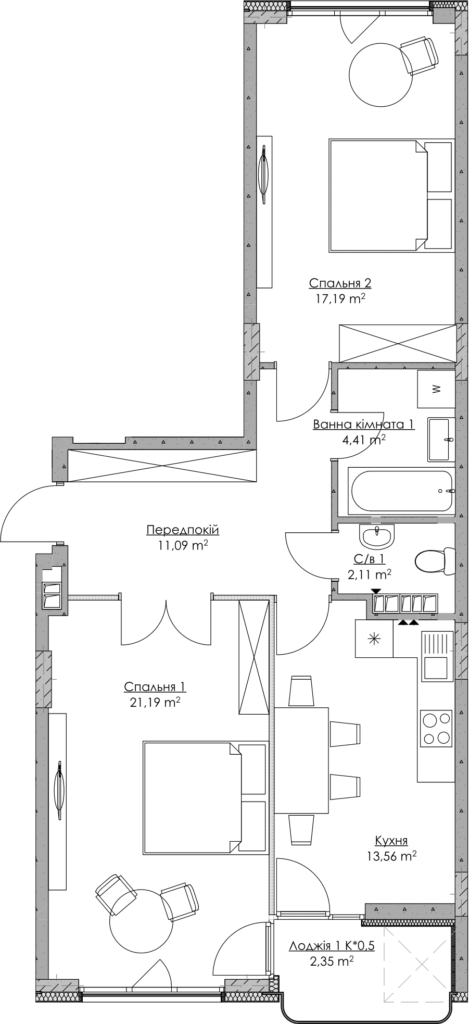 2-кімнатна 71.9 м² в ЖК O2 Residence від 30 306 грн/м², Київ