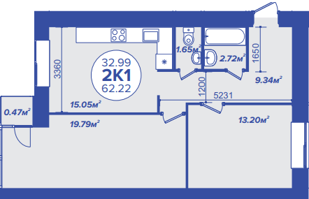2-кімнатна 62.22 м² в ЖК Атмосфера від 17 400 грн/м², м. Вишневе