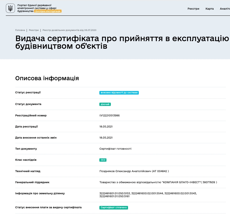 Сертификат о готовности Одесский, 8, ЖК Family