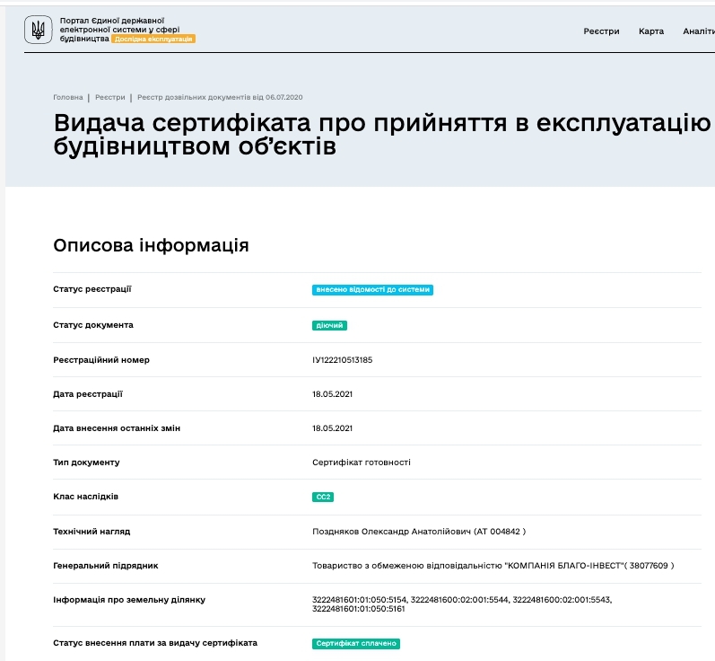 Сертификат о готовности Одесский, 8/1, ЖК Family