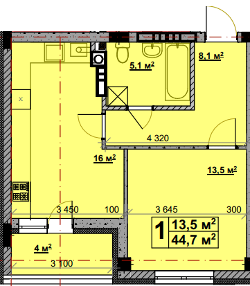 1-комнатная 44.7 м² в ЖК Vlasna от 22 000 грн/м², с. Ходосовка