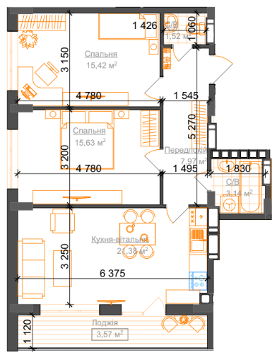 2-кімнатна 68.64 м² в ЖК Гостомель Residence від 18 800 грн/м², смт Гостомель