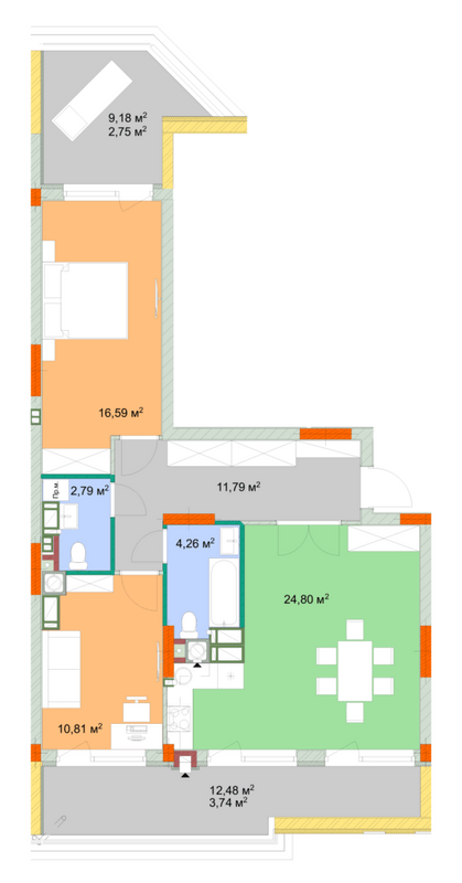 2-кімнатна 77.53 м² в ЖК На Прорізній від 24 300 грн/м², смт Гостомель