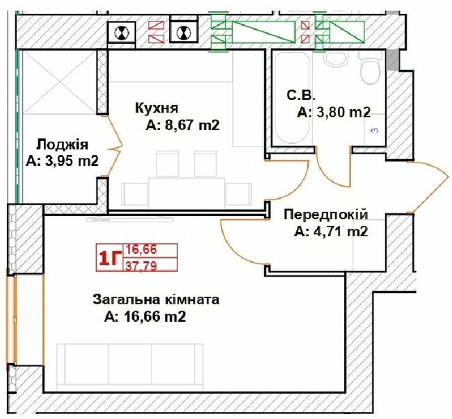 1-кімнатна 37.79 м² в ЖК Модуль від 23 000 грн/м², м. Буча