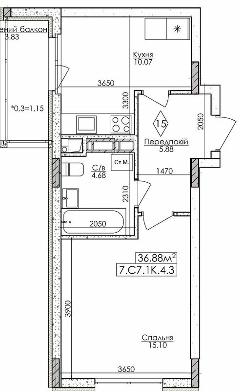 1-комнатная 36.88 м² в ЖМ Новая Буча от 15 500 грн/м², г. Буча