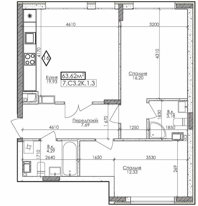 2-кімнатна 63.62 м² в ЖМ Нова Буча від 26 884 грн/м², м. Буча