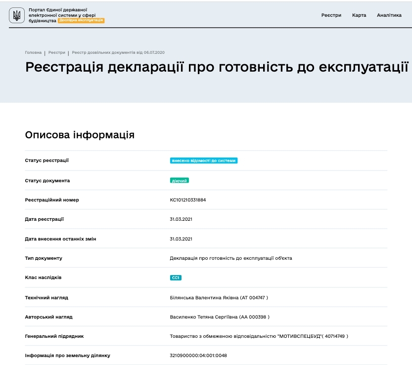 Сертифікат про готовність Дом 1, ЖК Барвіха