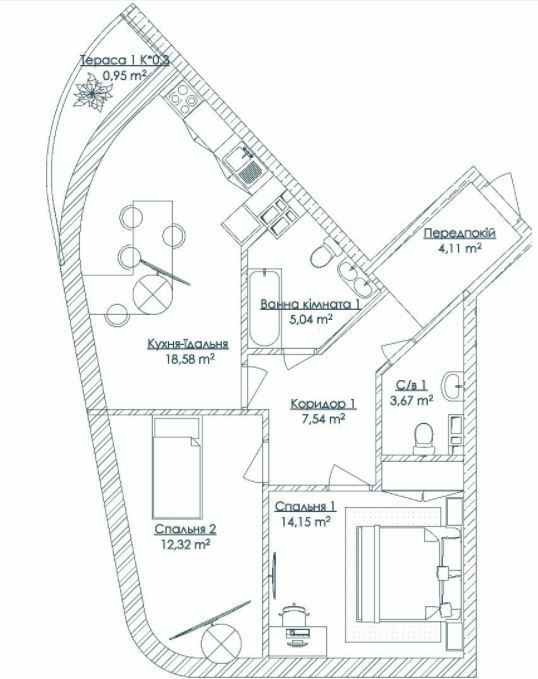 2-кімнатна 66.36 м² в ЖК KANDINSKY Odessa Residence від 70 945 грн/м², Одеса