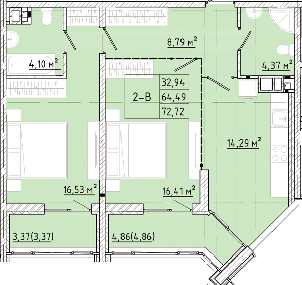 2-кімнатна 72.72 м² в ЖК Modern від 24 150 грн/м², Одеса