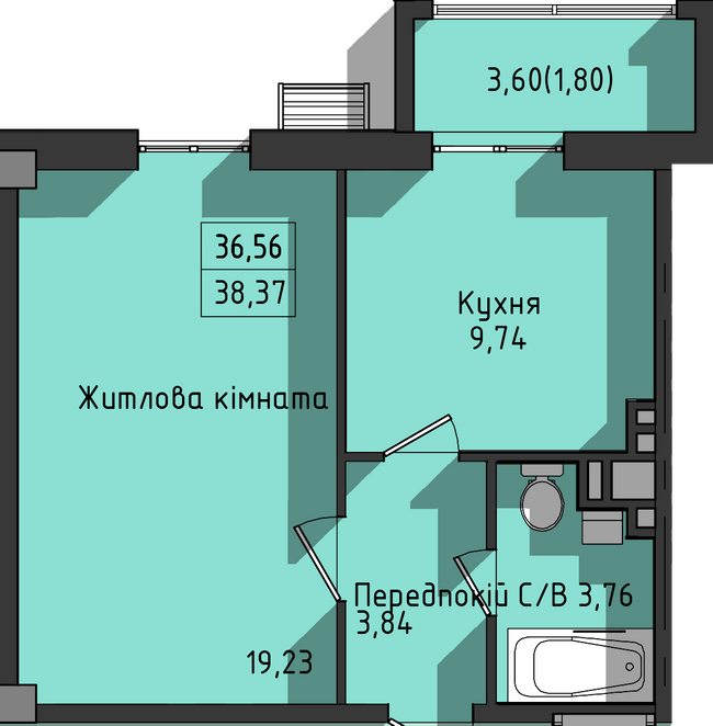 1-кімнатна 38.37 м² в ЖК Сокіл від 32 350 грн/м², Одеса