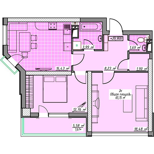 2-кімнатна 65.15 м² в ЖК Елегія Парк від 28 000 грн/м², Одеса