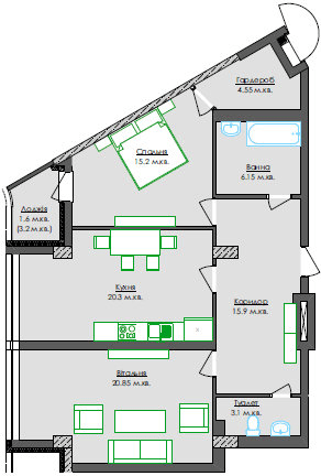 2-комнатная 87.65 м² в ЖК Park Tower от 28 850 грн/м², Львов