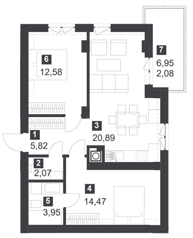 2-комнатная 62.3 м² в ЖК Малоголосківські пагорби от 35 450 грн/м², Львов
