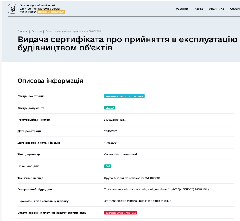 Сертифікат про готовність Дом 3, ЖК на вул. Антоновича, 31