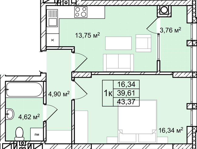 1-комнатная 43.37 м² в ЖК Софиевка от 32 000 грн/м², Львов