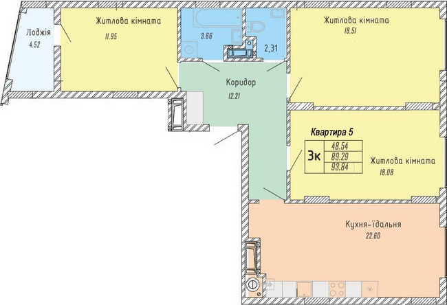 3-кімнатна 93.84 м² в ЖК Стрийська 45. Перша лінія від 31 050 грн/м², Львів