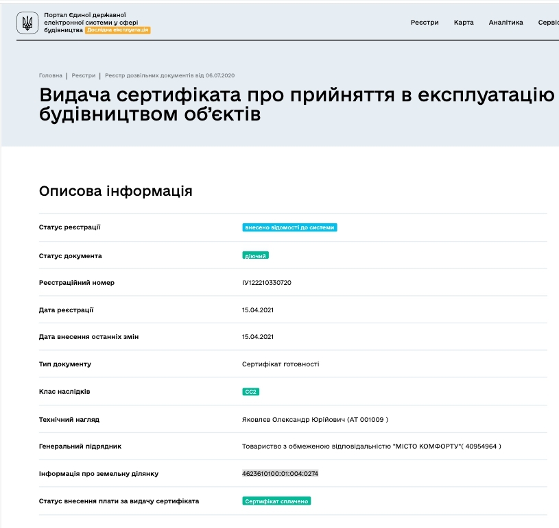 Сертификат о готовности Дом 2, ЖК Проект Парк