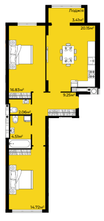 2-кімнатна 70.93 м² в ЖК Континент від 23 000 грн/м², с. Сокільники