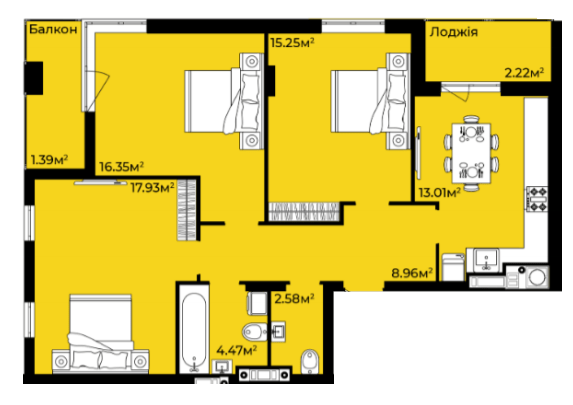 3-кімнатна 82.16 м² в ЖК Континент від 25 000 грн/м², с. Сокільники