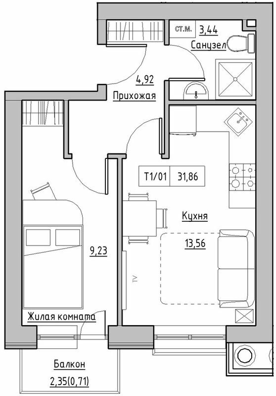 1-кімнатна 31.86 м² в ЖК KEKS від 14 900 грн/м², смт Авангард