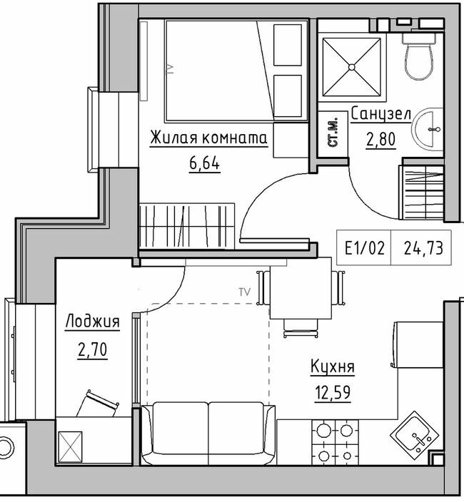 1-кімнатна 24.73 м² в ЖК KEKS від 14 750 грн/м², смт Авангард
