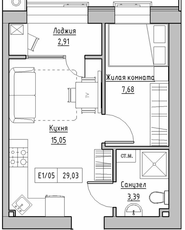 1-кімнатна 29.03 м² в ЖК KEKS від 14 750 грн/м², смт Авангард