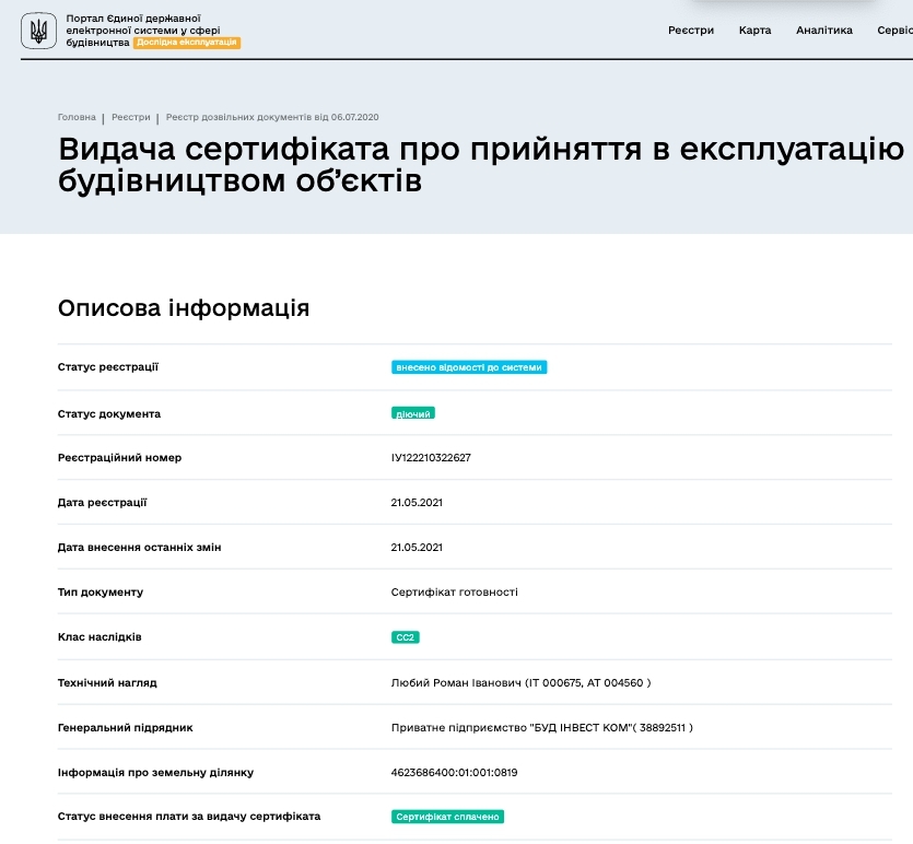 Сертификат о готовности Дом 10, ЖК Південний