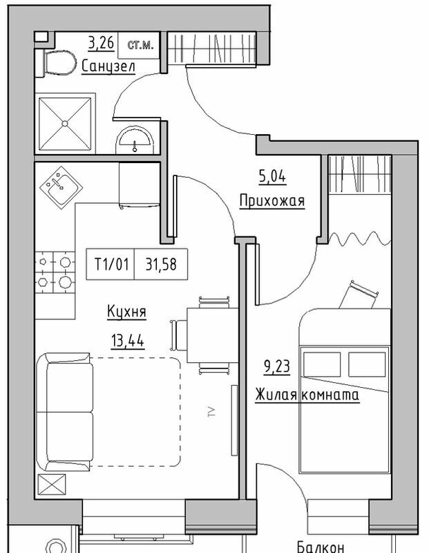 1-кімнатна 31.58 м² в ЖК KEKS від 14 750 грн/м², смт Авангард