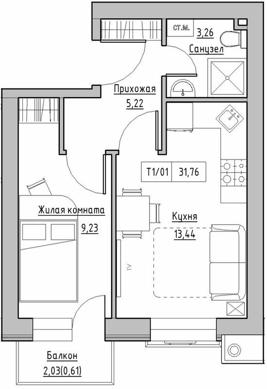 1-кімнатна 31.76 м² в ЖК KEKS від 14 750 грн/м², смт Авангард