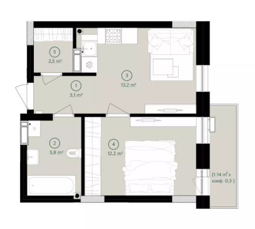 1-комнатная 37.9 м² в ЖК Дом на Вавиловых от 36 300 грн/м², Киев