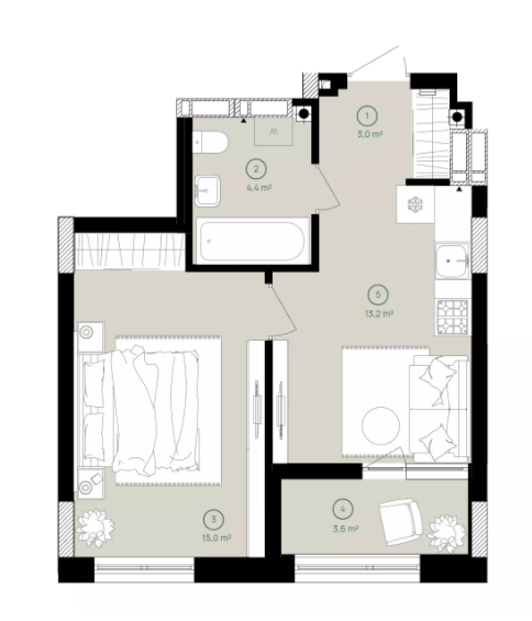 1-комнатная 39.2 м² в ЖК Дом на Вавиловых от 38 100 грн/м², Киев