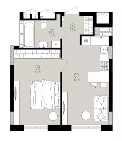 1-комнатная 42.1 м² в ЖК Дом на Вавиловых от 38 100 грн/м², Киев