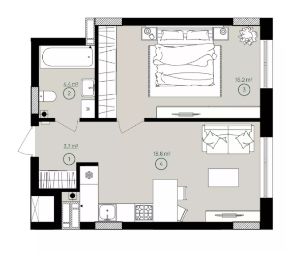 1-комнатная 43.1 м² в ЖК Дом на Вавиловых от 38 100 грн/м², Киев